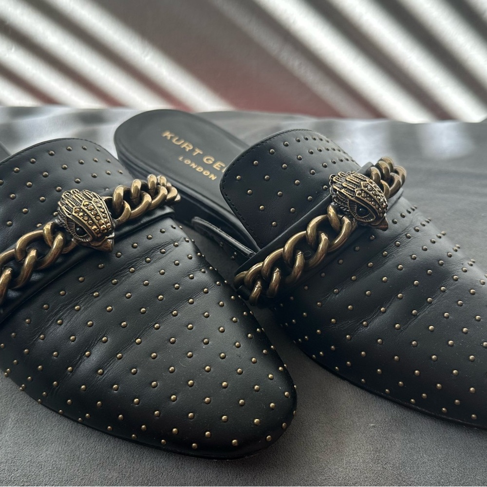 Kurt Geiger Gold studded black leather loafer mule (39eu/8.5US)